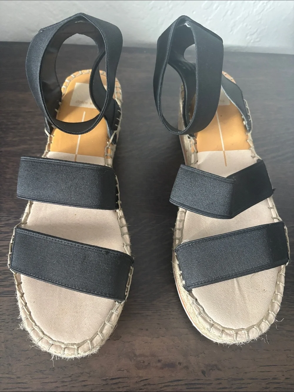 Dolce Vita Lury Espadrille Wedge Black Elastic Strap Sandals 9M